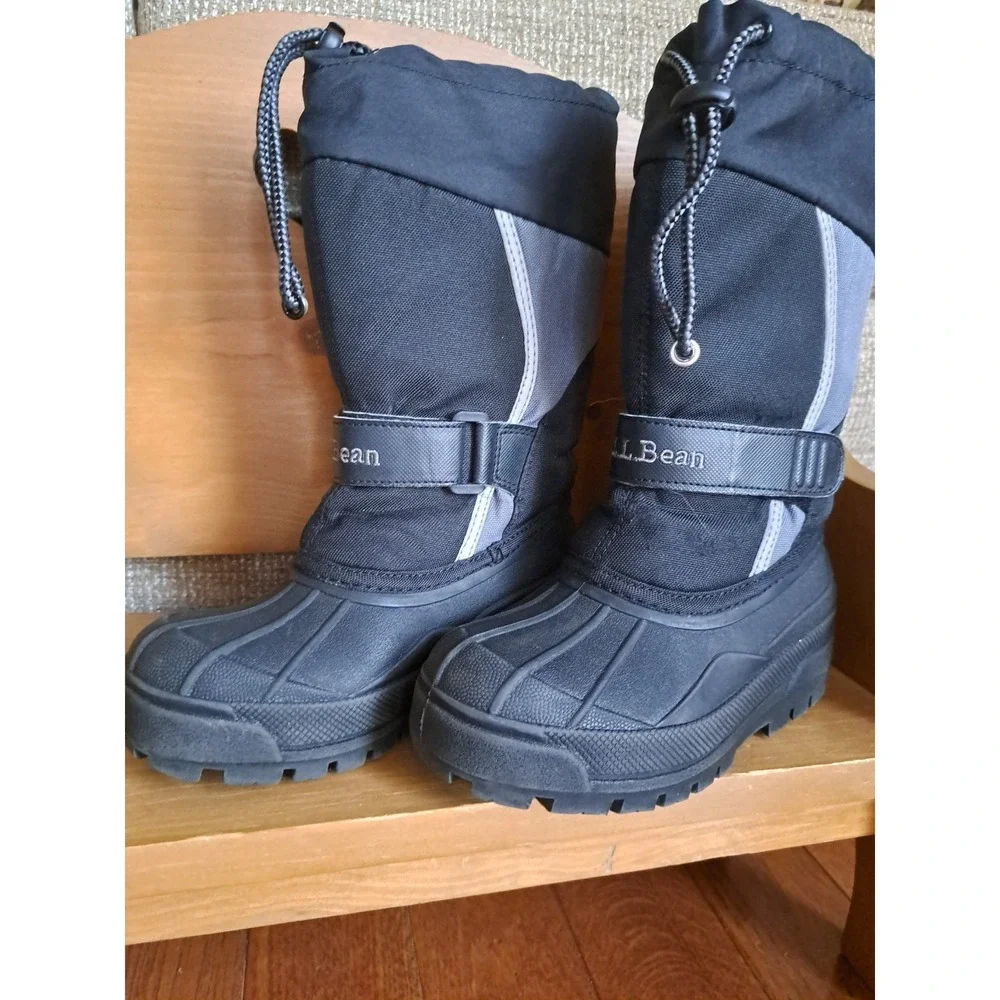L.L. Bean Kid's Northwoods Snow Boots 12 Black Gray Waterproof Removable Liners